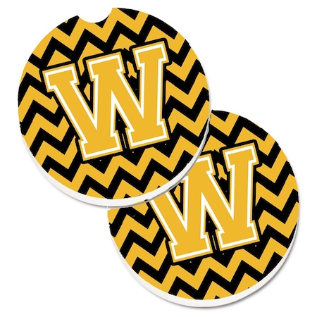 Carolines Treasures Letter W Chevron Black and Gold Set of 2 Cup Holder Car Coaster CJ1053-WCARC